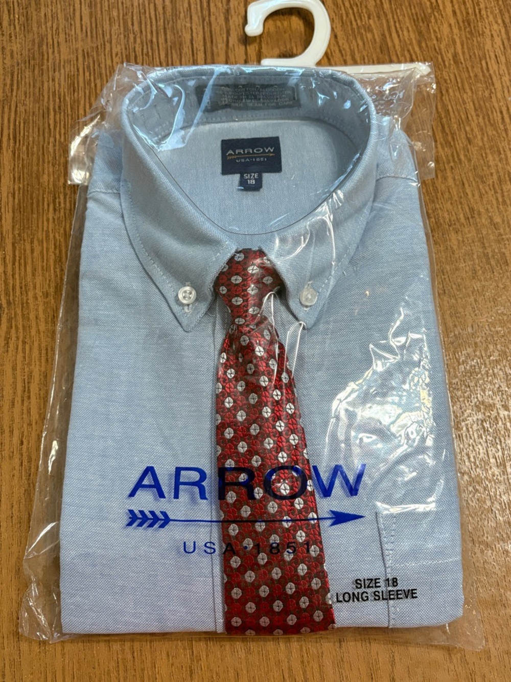 Arrow Boy’s Light Blue Dress Shirt with Red Patterned Tie